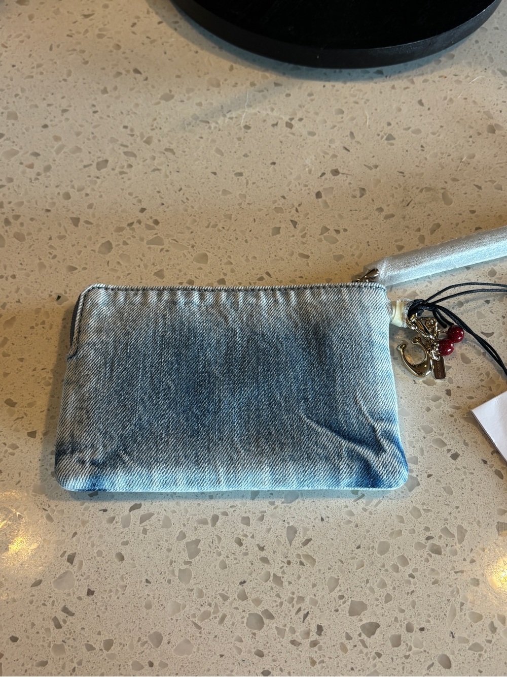 Coach Loved Denim Blue Wristlet Bag with Gold Logo and Cherry Charms! 🍒 NEW - Picture 6 of 8